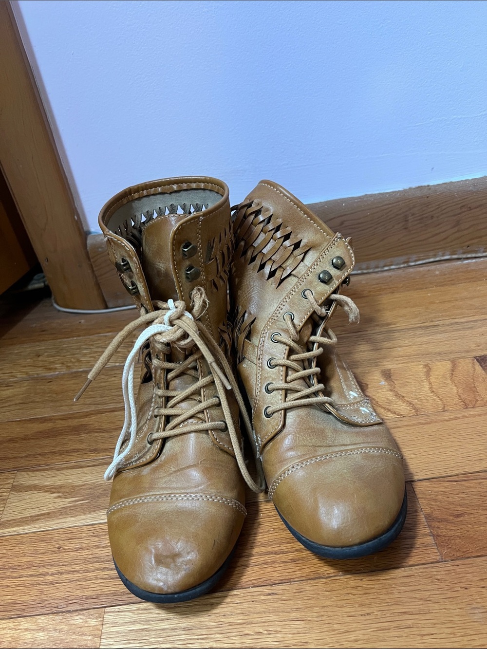 Tan Lace-Up Boots